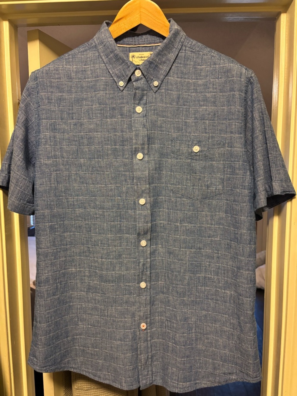 Weatherproof Vintage - SS - Blue - Large - Linen/Cotton - EUC